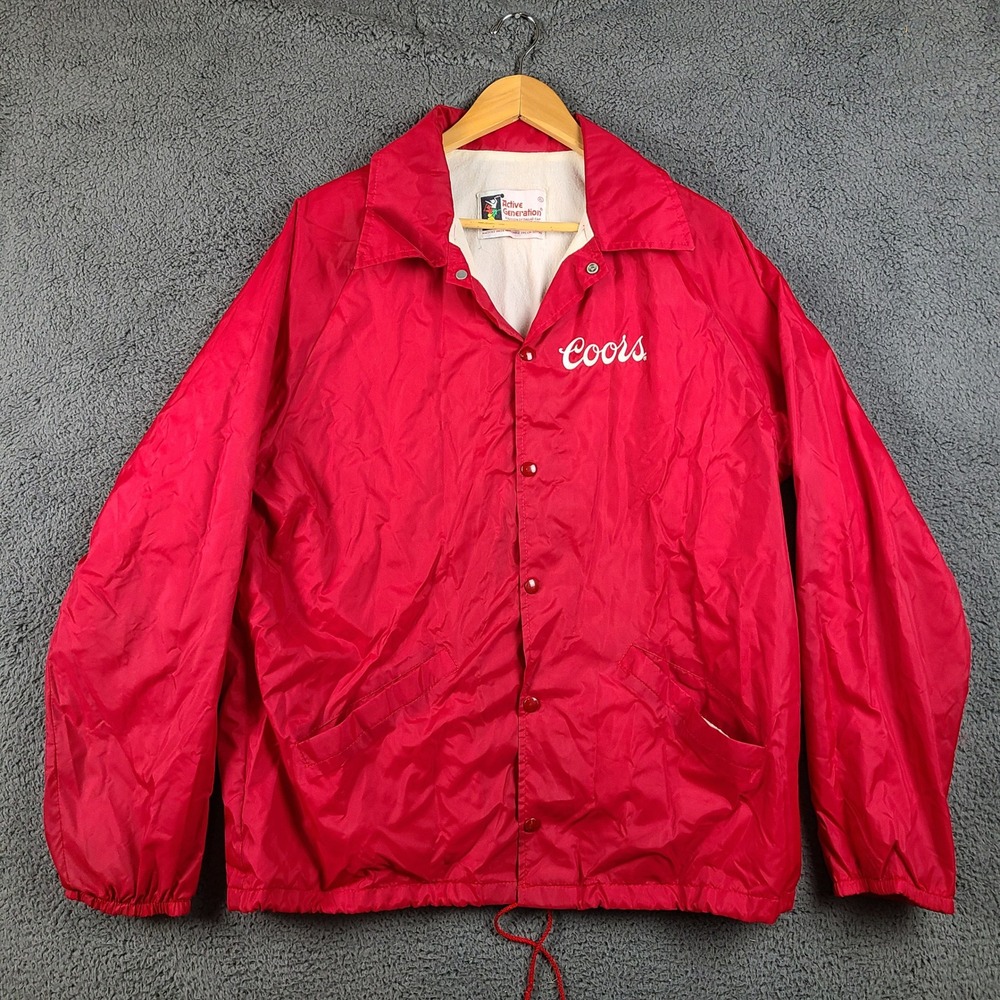 Vintage Coors Beer Coaches Jacket Red Nylon Windbreaker Active Generation XL USA